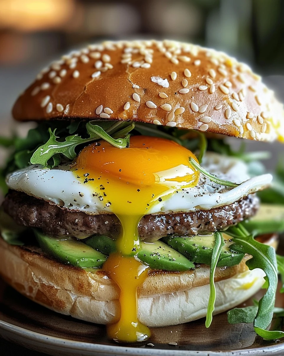 Indulge in a Burger with Fried Egg and Special Sauce finished dish