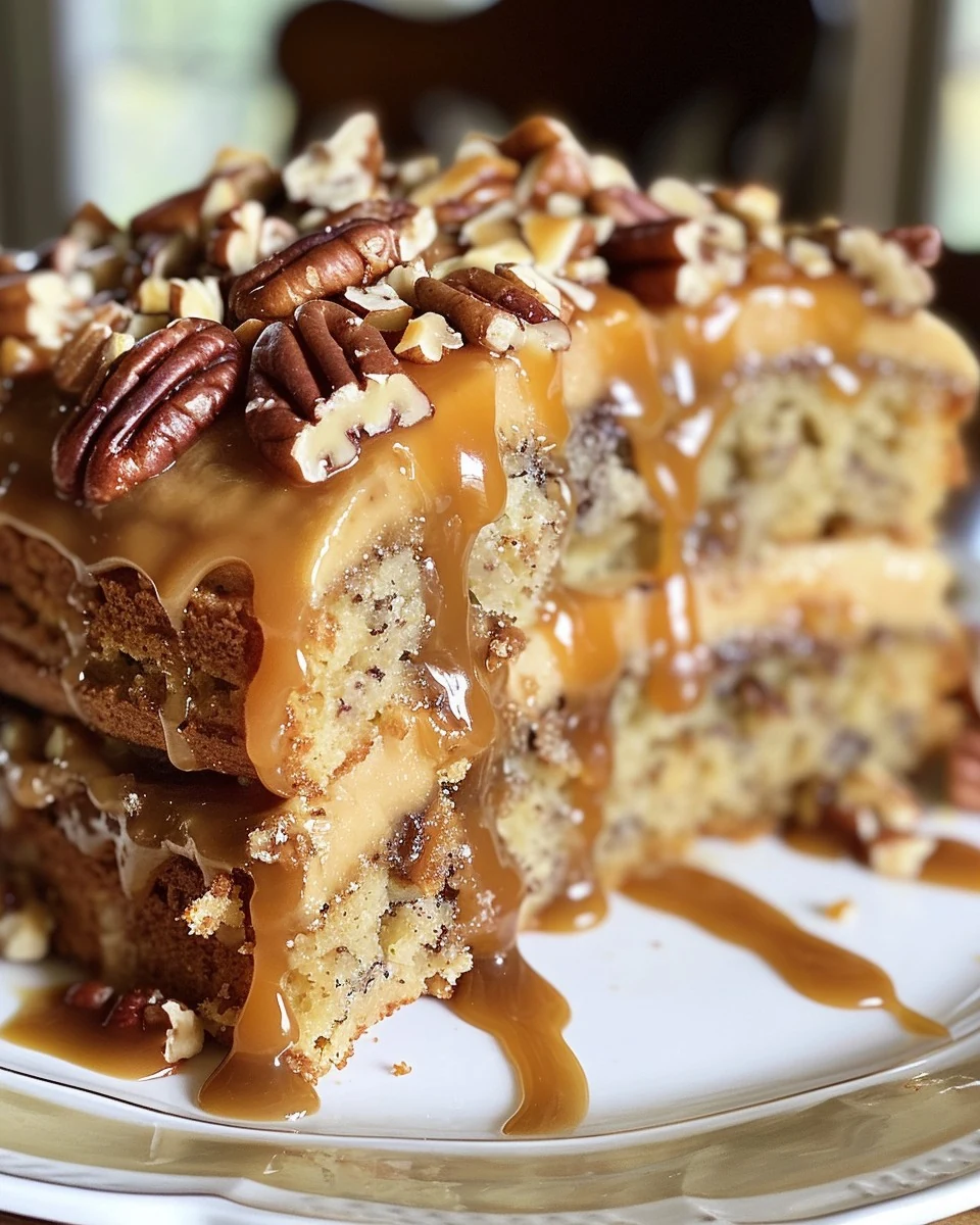 Indulge in Banana Pecan Caramel Cake Today finished dish