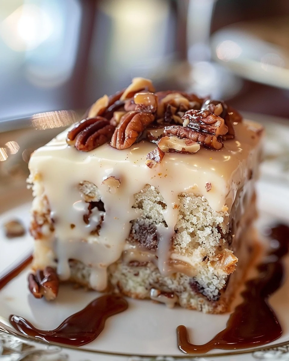 Indulge in Butter Pecan Praline Poke Cake Today finished dish