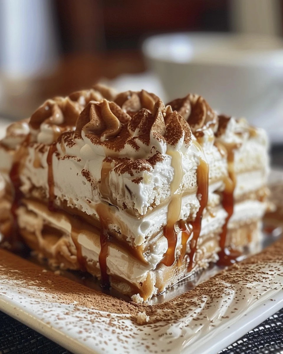 Indulge in Caramel Latte Icebox Cake Delight finished dish