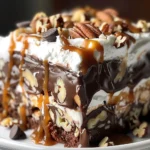 Indulge in Caramel Turtle Poke Cake Delight finished dish