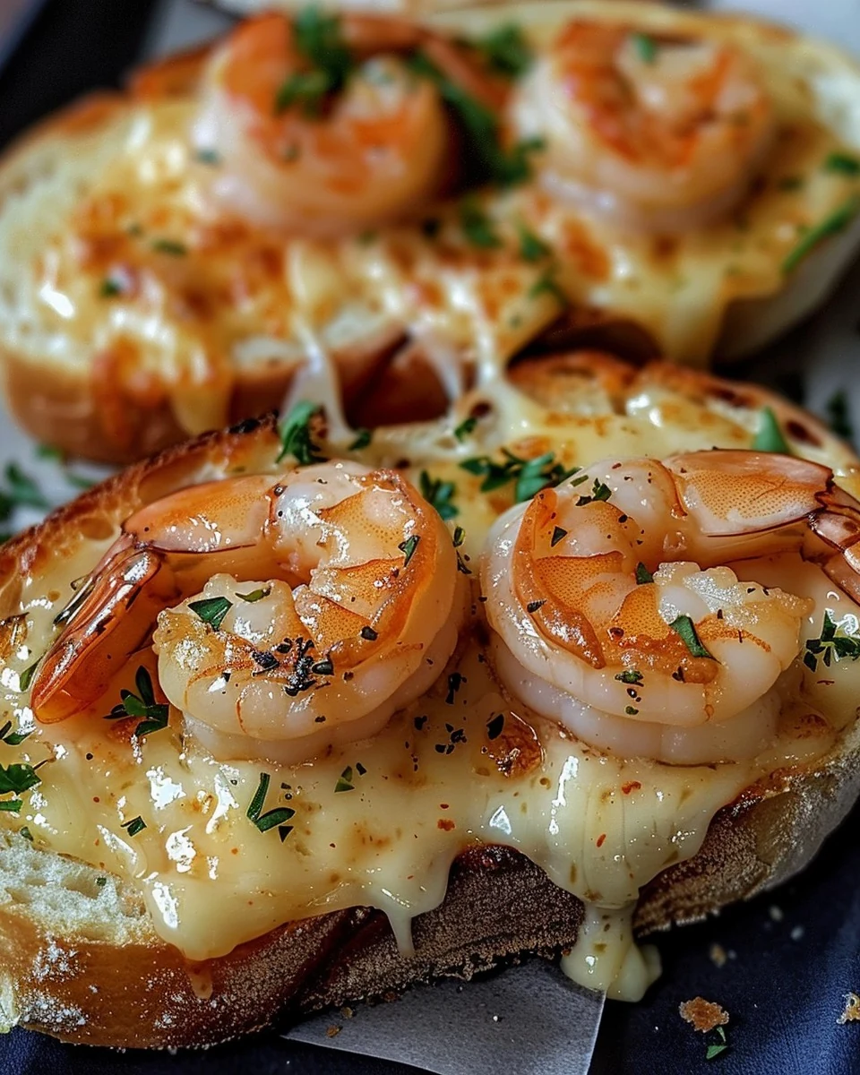 Indulge in Cheesy Garlic Bread Shrimp Grilled Cheese finished dish