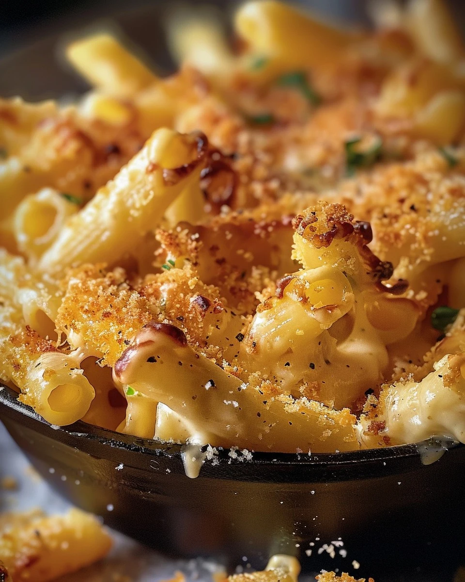 Indulge in Cheesy Mac Cheese Fries Delight finished dish