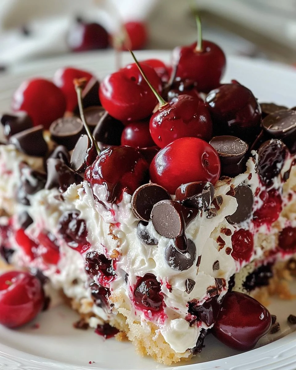 Indulge in Cherry Chocolate Chip Poke Cake Today finished dish