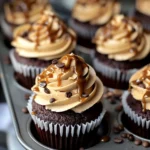 Indulge in CHOCOLATE ESPRESSO CUPCAKES WITH SALTED CARAMEL BUTTERCREAM finished dish