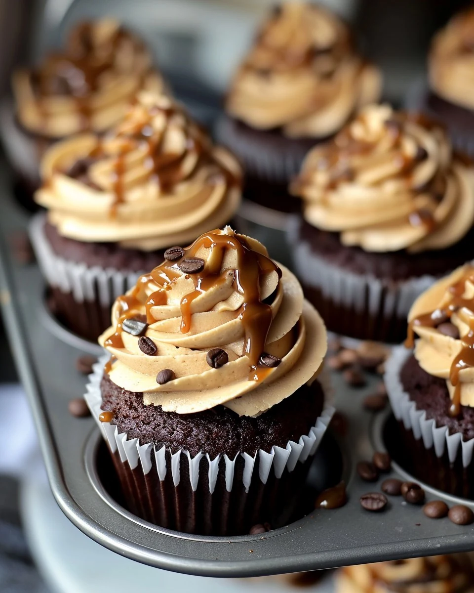 Indulge in CHOCOLATE ESPRESSO CUPCAKES WITH SALTED CARAMEL BUTTERCREAM finished dish