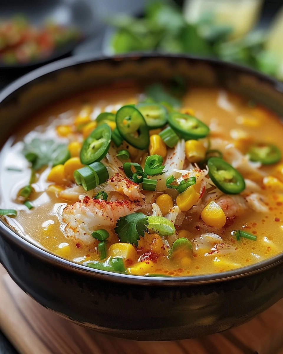 Indulge in Crab Sweet Corn Jalapenos Soup Today finished dish