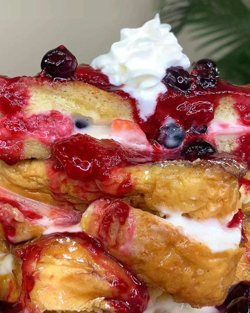 Indulge in Cream Cheese-Stuffed Blackberry Compote French Toast finished dish