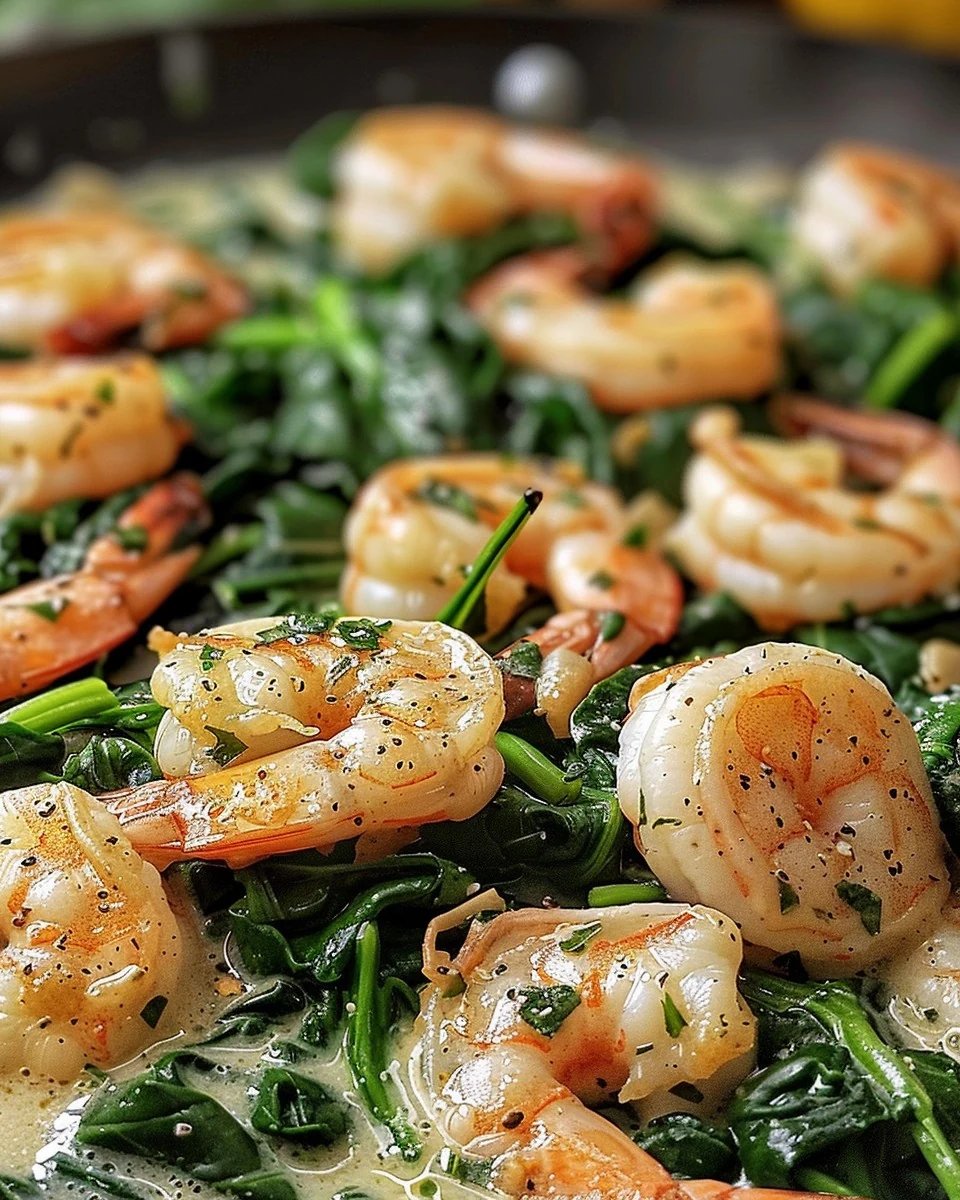 Indulge in Creamy Garlic Shrimp and Spinach Tonight finished dish