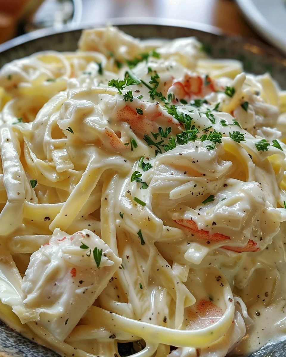 Indulge in Decadent Crab Fettuccine Alfredo finished dish
