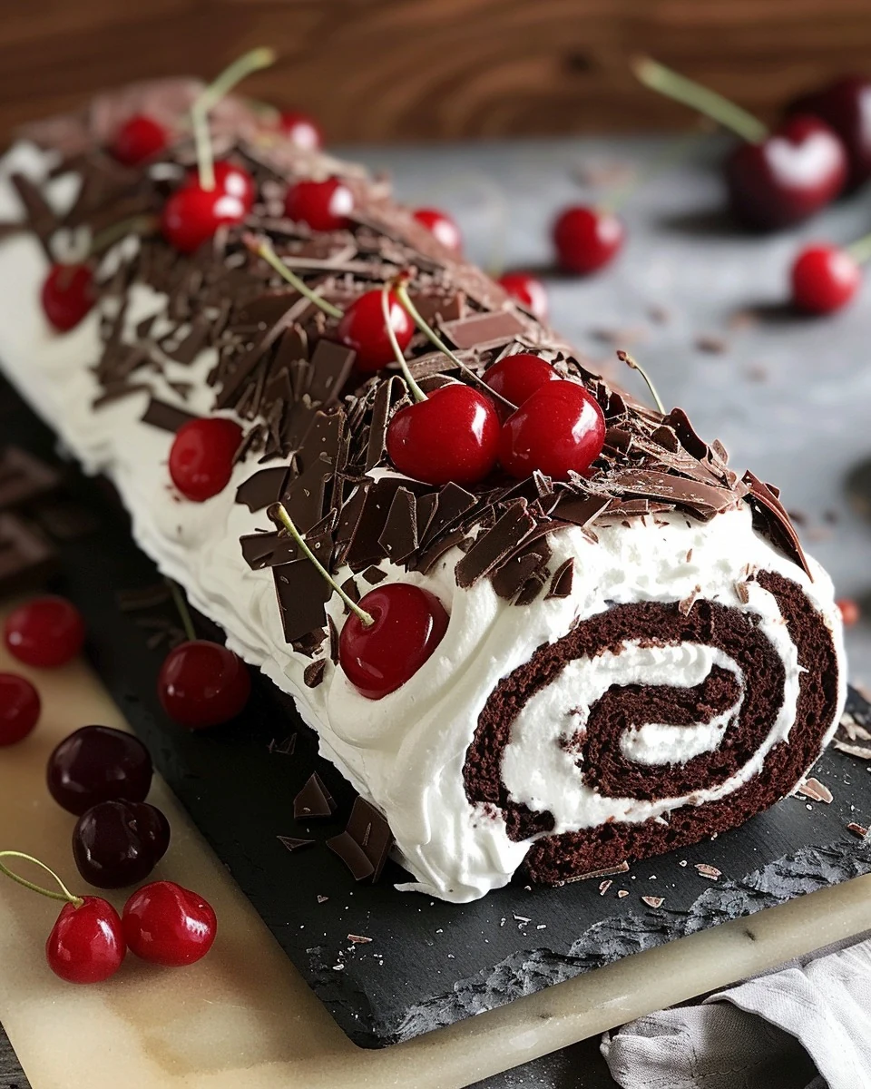 Elegant Black Forest Roll Cake