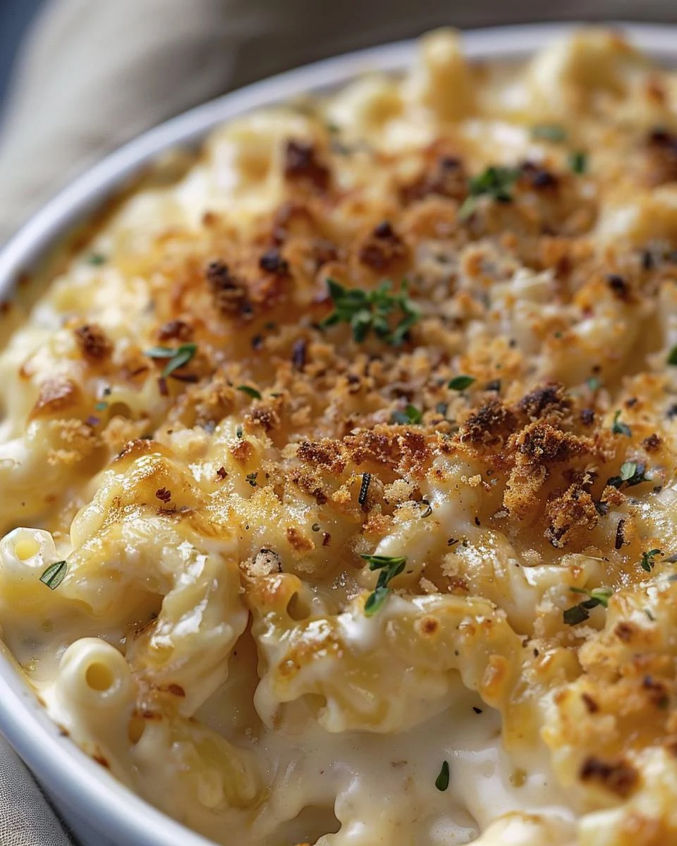Indulge in Flavorful French Onion Mac and Cheese finished dish