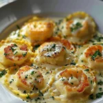 Indulge in Gourmet Lobster Ravioli with Lemon-Parmesan Sauce finished dish