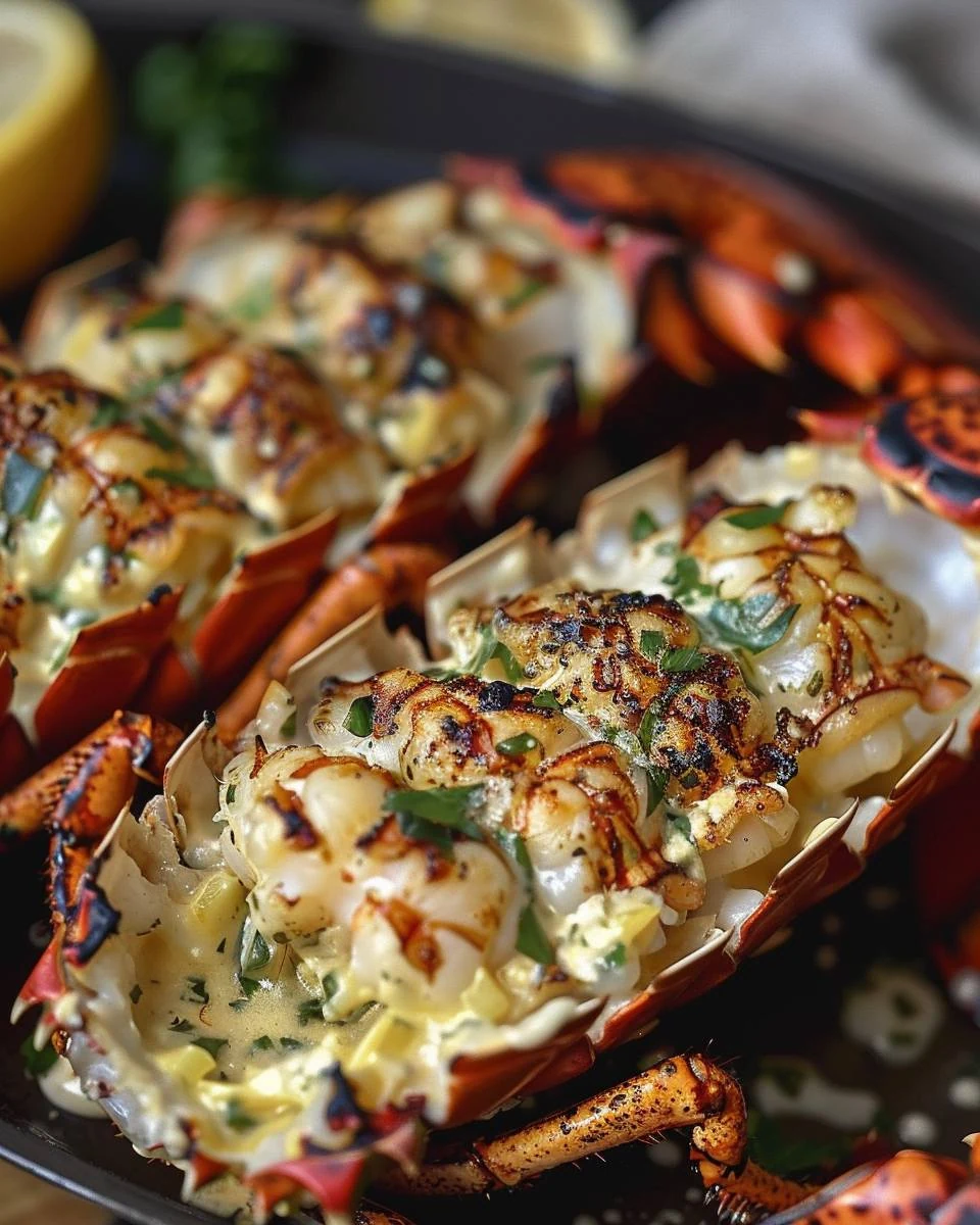 Indulge in Grilled Lobster Tails with Lemon Herb Butter finished dish