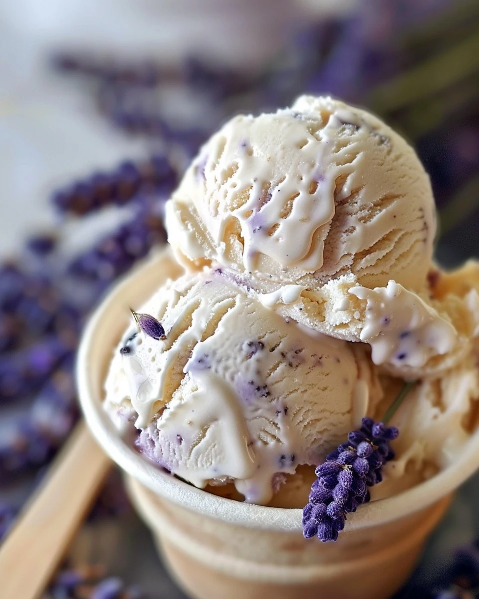 Indulge in Homemade Honey Lavender Ice Cream finished dish