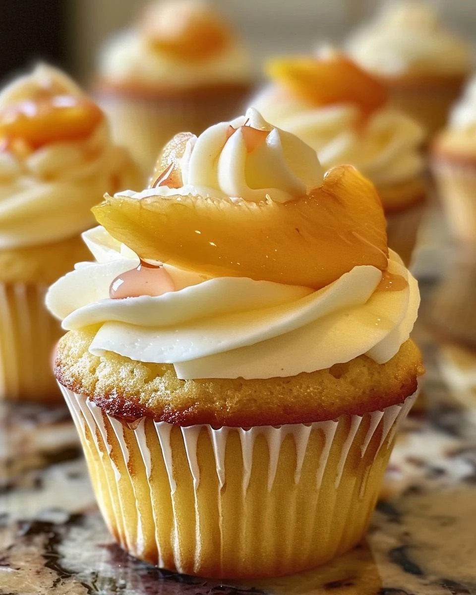Indulge in Honey Peach Cream Cheese Cupcakes Today finished dish