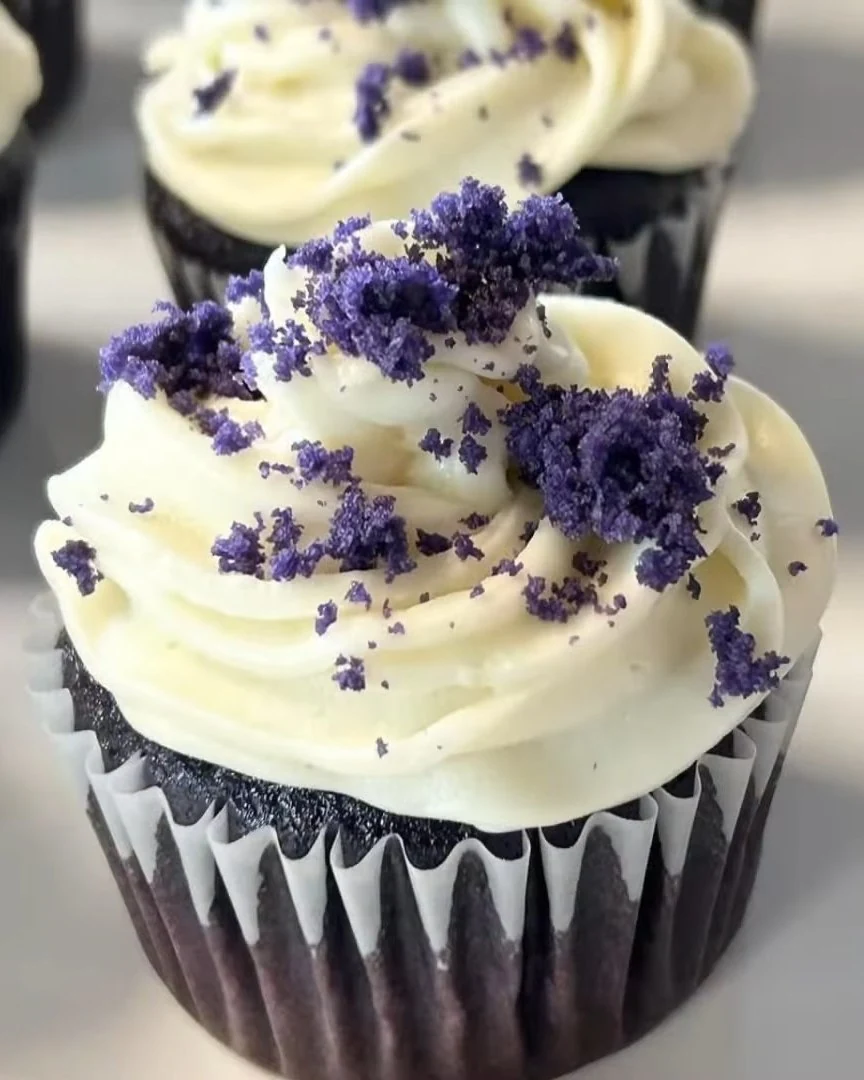 Indulge in Irresistible Purple Velvet Cupcakes finished dish