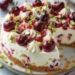 Indulge in Luscious Lemon-Lime Cherry Pistachio Cheesecake finished dish