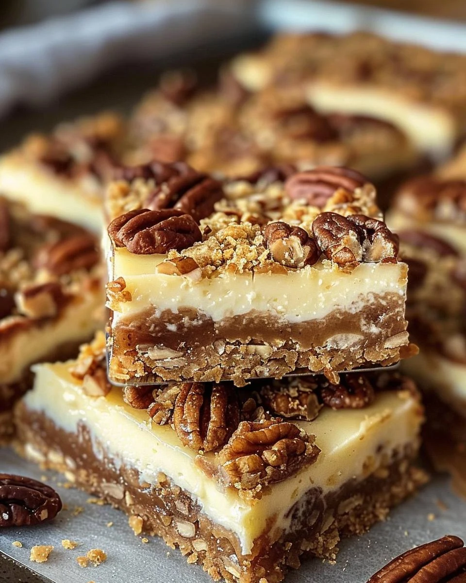 Indulge in Pecan Pie Cheesecake Bars Today finished dish