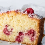 Indulge in Raspberry Swirl Coconut Snowball Cake finished dish
