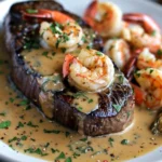 Indulge in Steak with Shrimp and Lobster Sauce finished dish