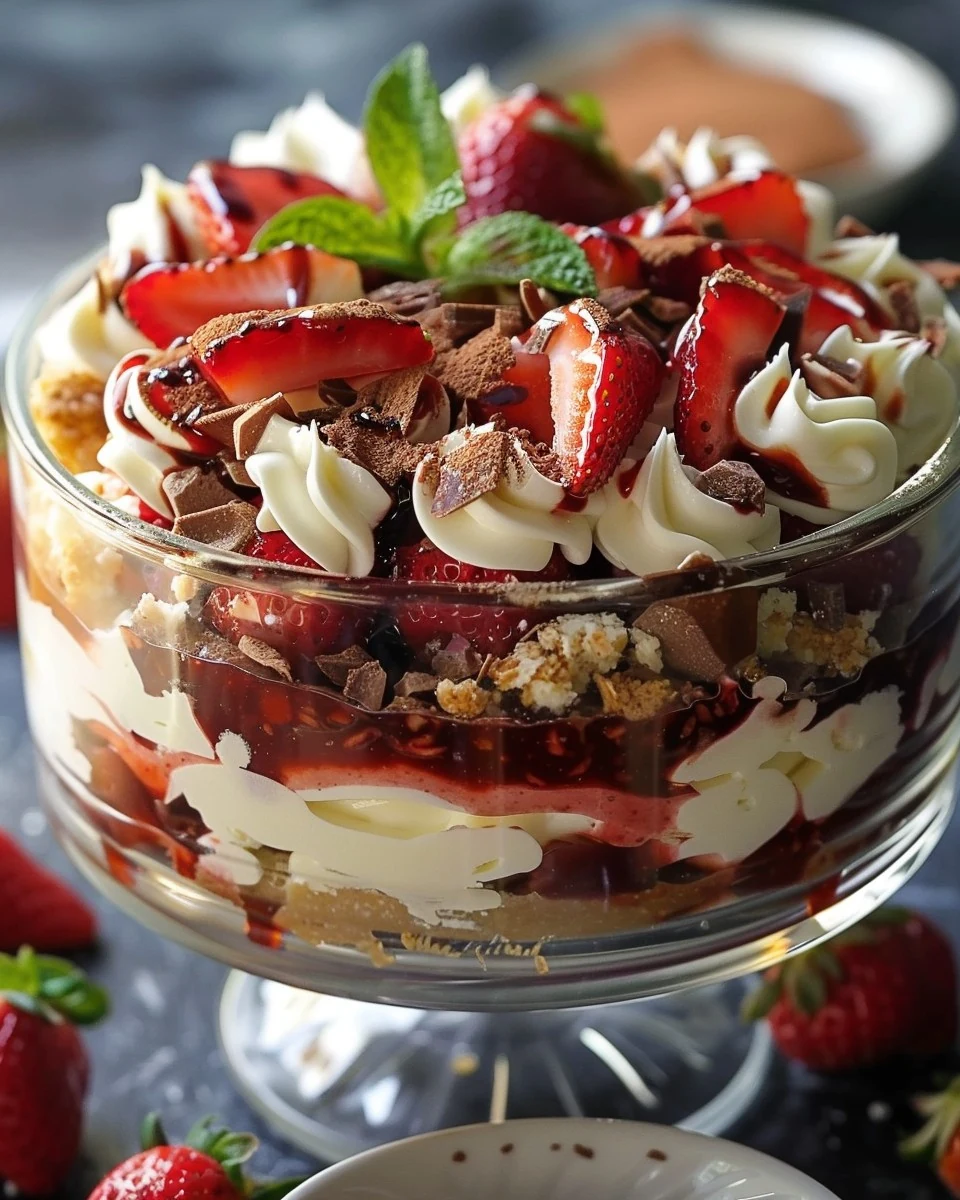 Indulge in Strawberry Cheesecake Trifle Delight finished dish