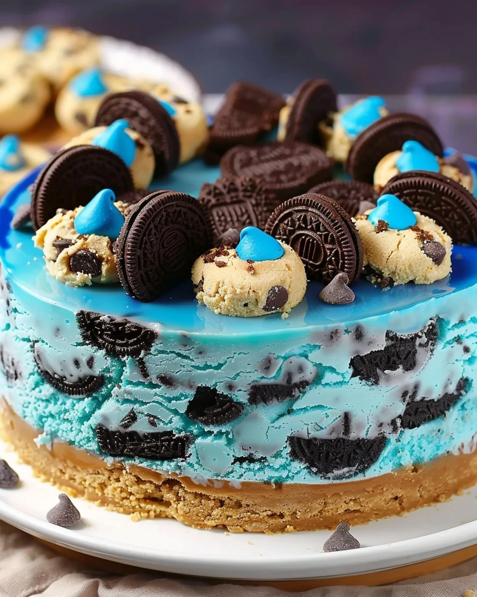 Indulge in This Cookie Monster Cheesecake Recipe finished dish