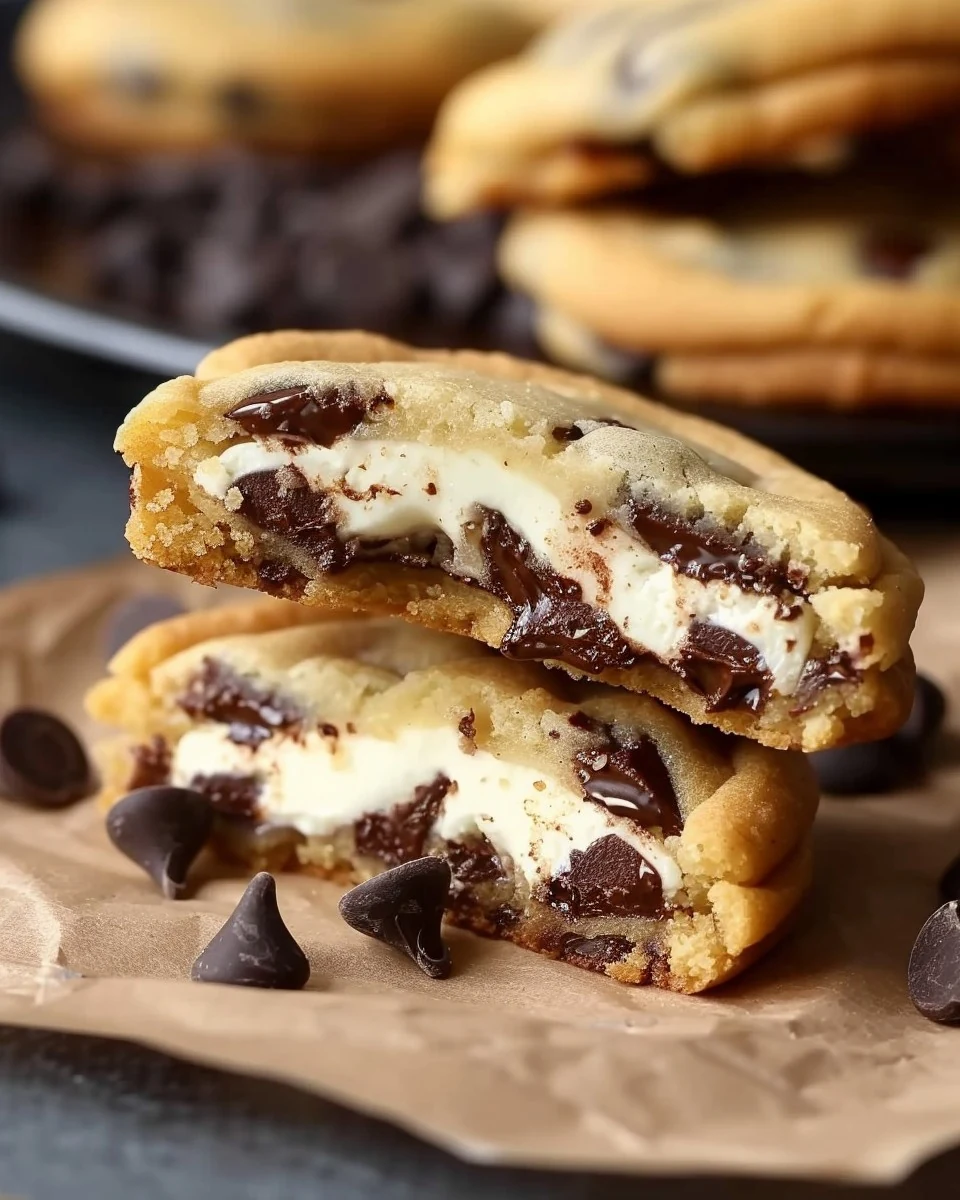 Indulgent CHEESECAKE STUFFED CHOCOLATE CHIP COOKIES Recipe finished dish