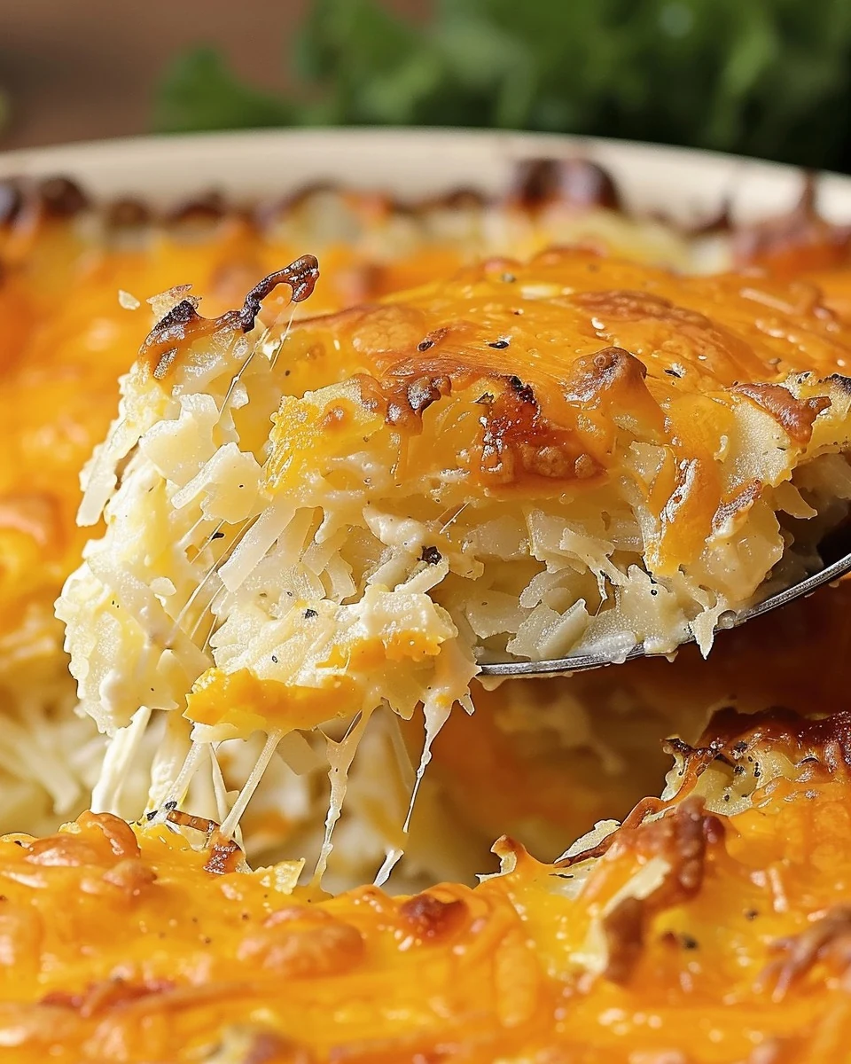 Indulgent Cheesy Hashbrown Casserole Recipe finished dish