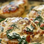 Indulgent Creamy Chicken Breast in Spinach Parmesan Sauce finished dish
