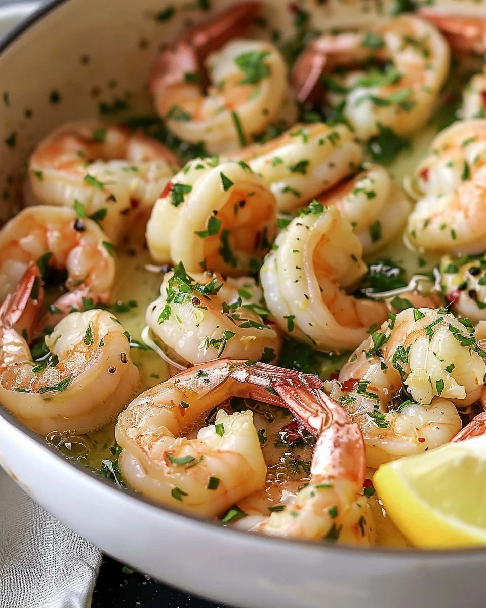 Indulgent Garlic Butter Shrimp with White Wine Recipe finished dish