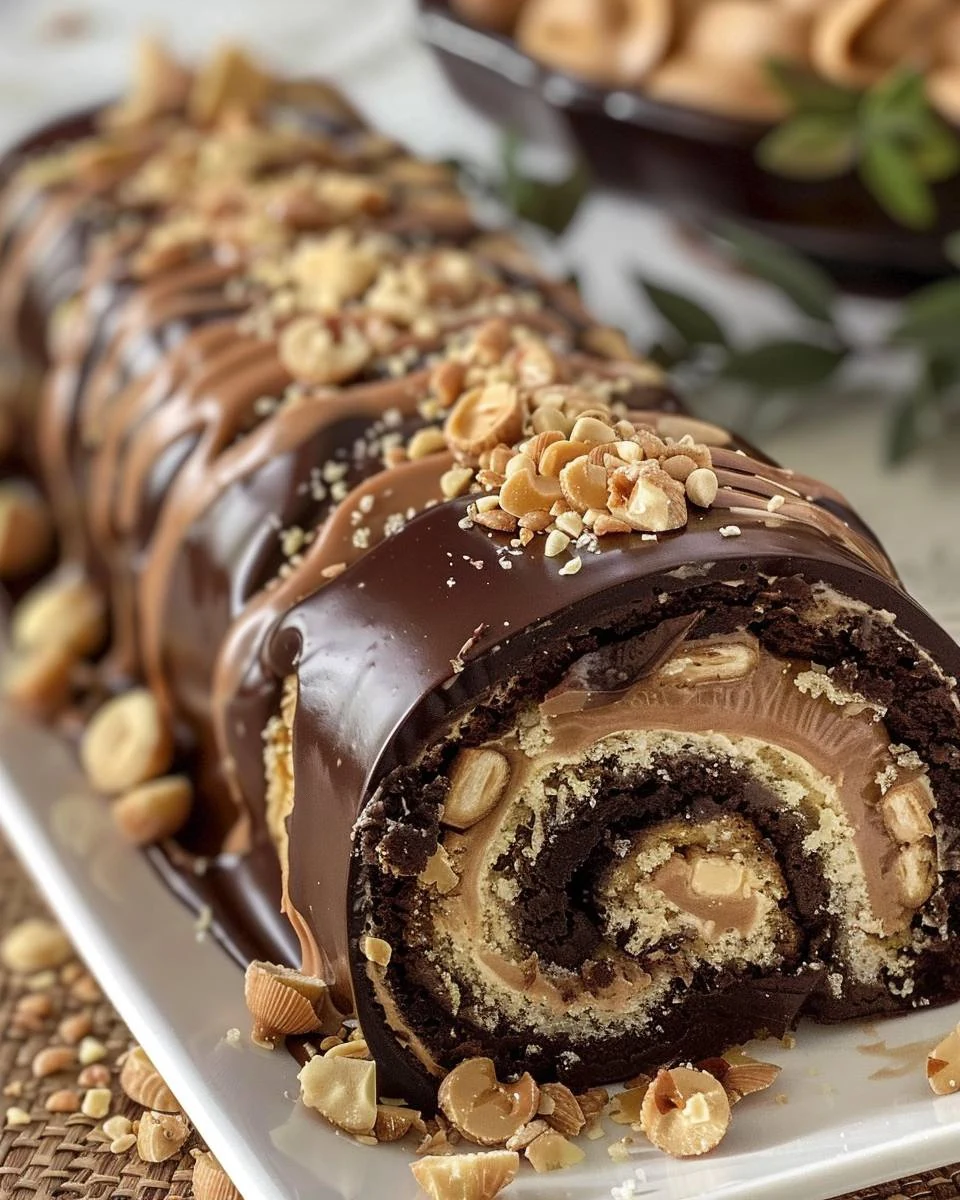 Indulgent Peanut Butter Cup Cake Roll Recipe finished dish