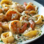 Indulgent Shrimp Tortellini Alfredo Recipe finished dish