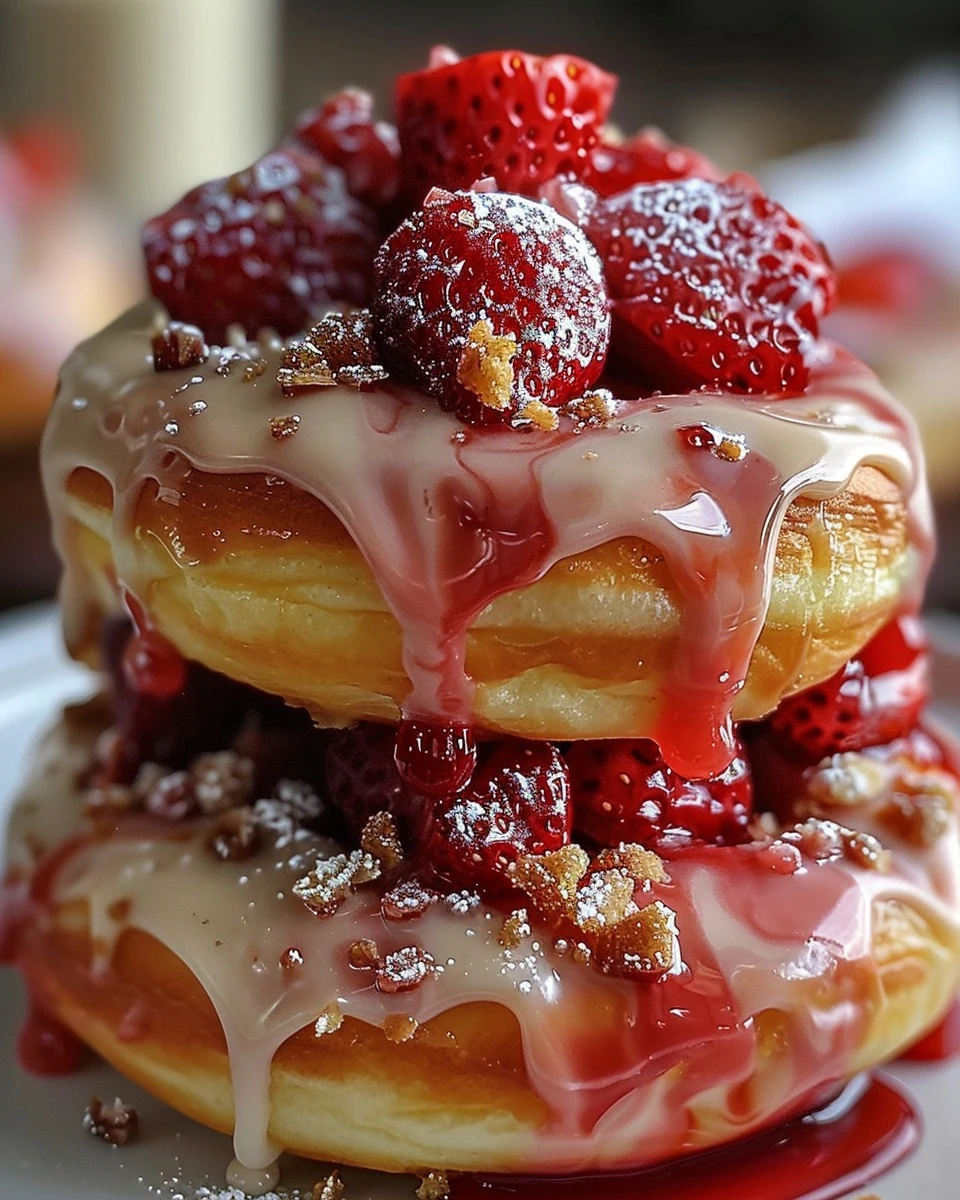 Indulgent Strawberry Cheesecake Stuffed Donuts Recipe finished dish