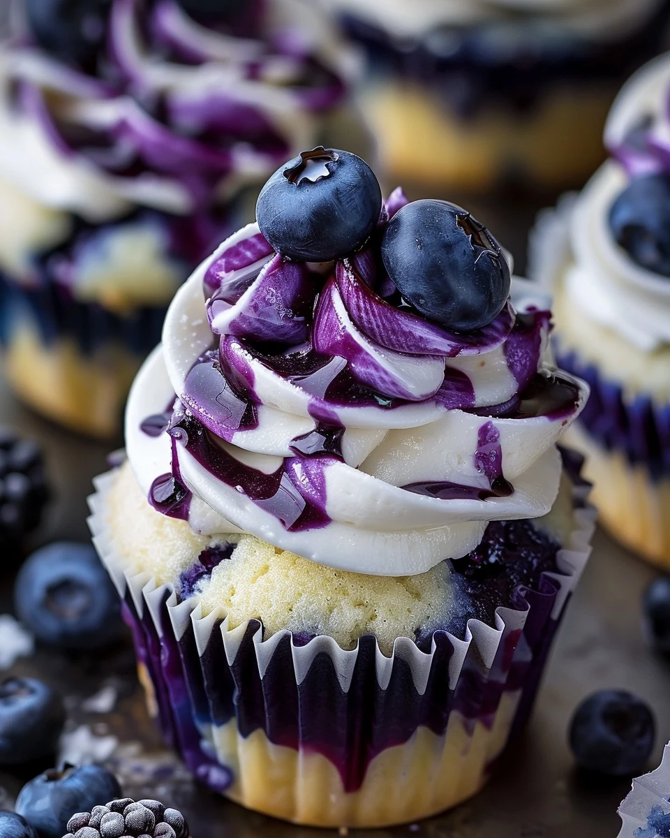 Indulgent White Chocolate Blueberry Cheesecake Cupcakes finished dish