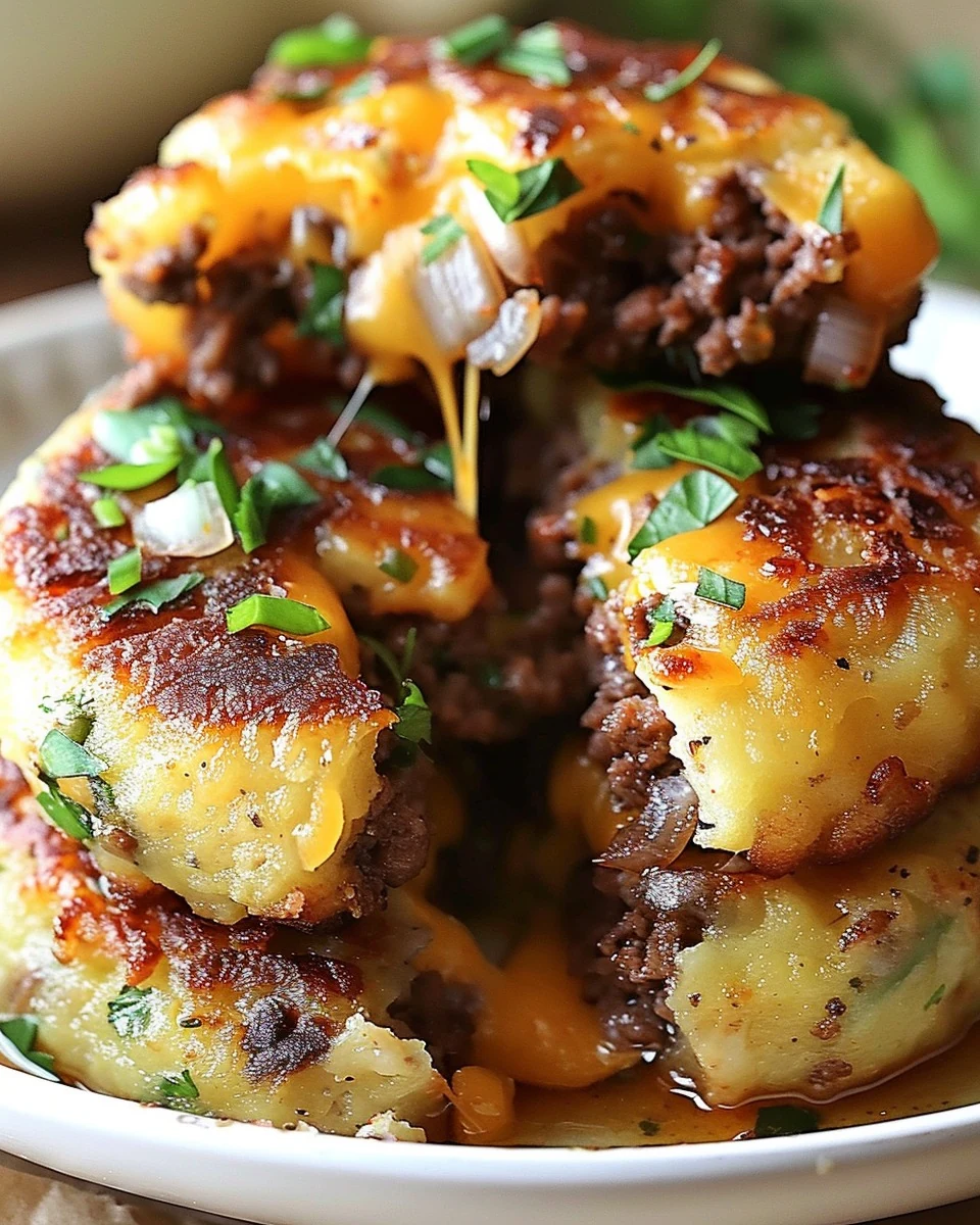 Irresistible Cheesy Beef-Stuffed Potato Cakes Recipe finished dish