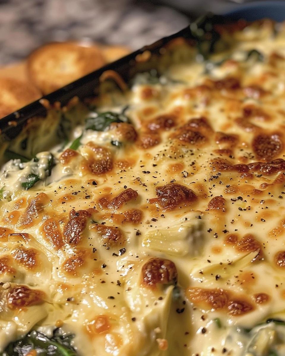 Irresistible Creamy Spinach and Artichoke Dip Recipe finished dish