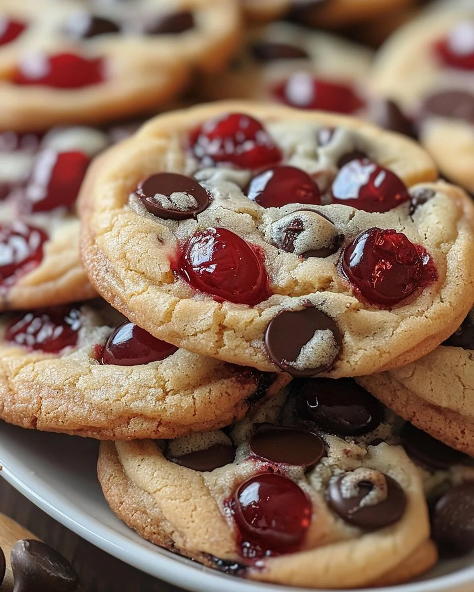 Irresistible Maraschino Cherry Chocolate Chip Cookies Delight finished dish