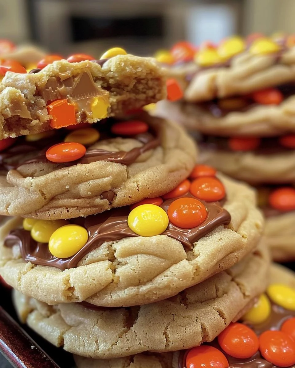 Irresistible Mini Reeses Pieces Cookies Stuffed with Peanut Butter finished dish