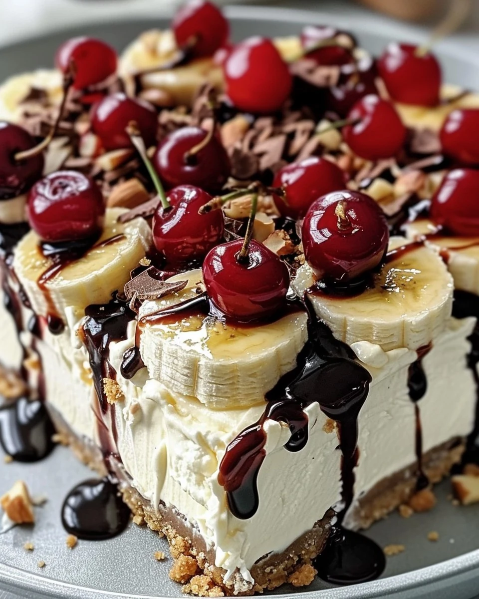 Irresistible No-Bake Banana Split Cheesecake Recipe finished dish