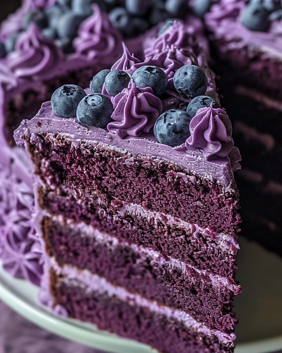 Irresistible Purple Velvet Cake with Cream Cheese Frosting finished dish