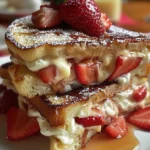 Irresistible Strawberry Cheesecake Stuffed French Toast finished dish