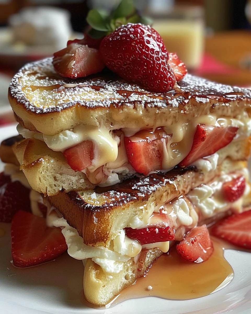 Irresistible Strawberry Cheesecake Stuffed French Toast finished dish