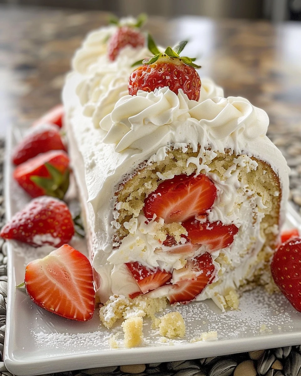 Irresistible Strawberry Shortcake Cake Roll Recipe finished dish