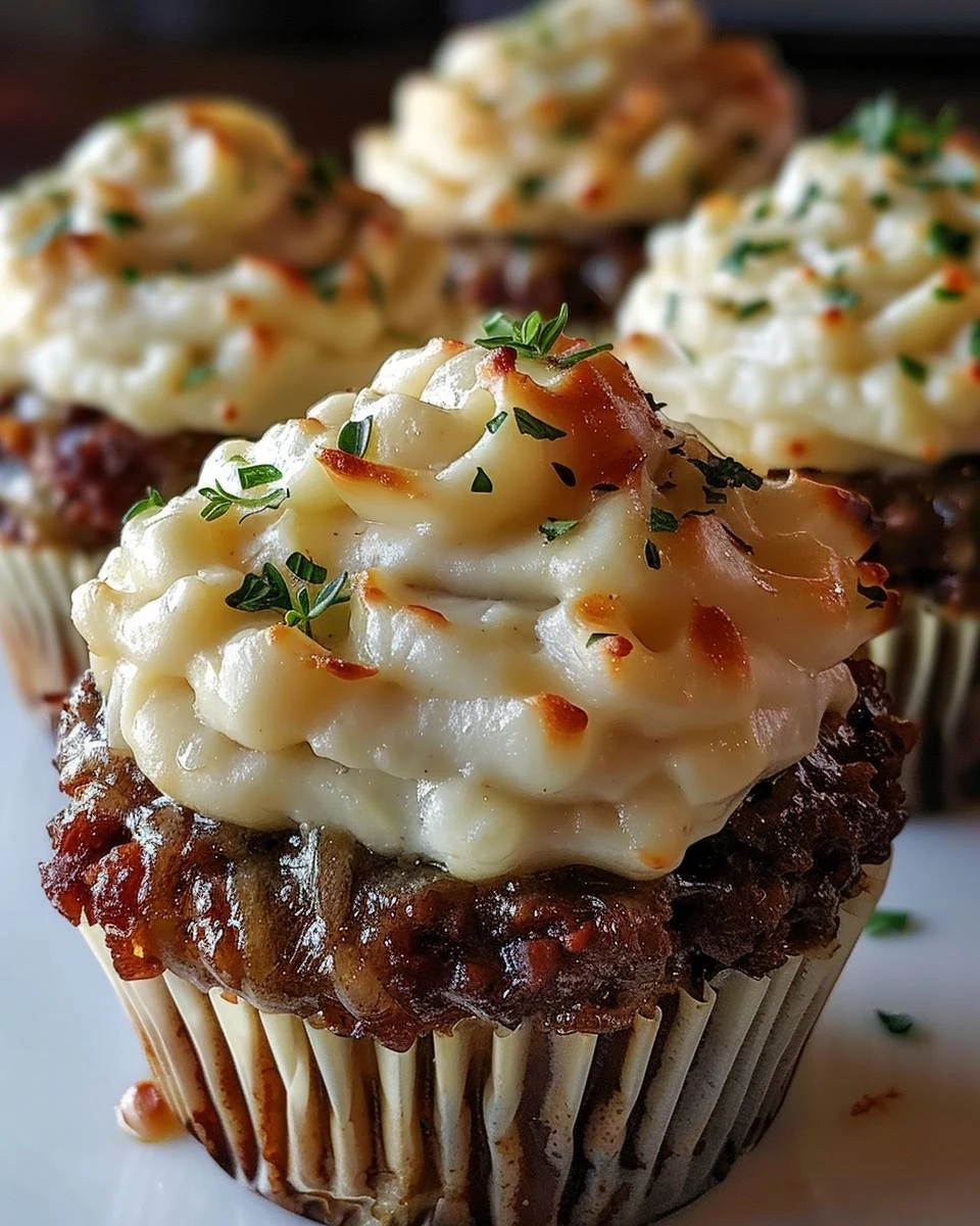 Meatloaf Cupcakes with Whipped Potato Topping Recipe finished dish