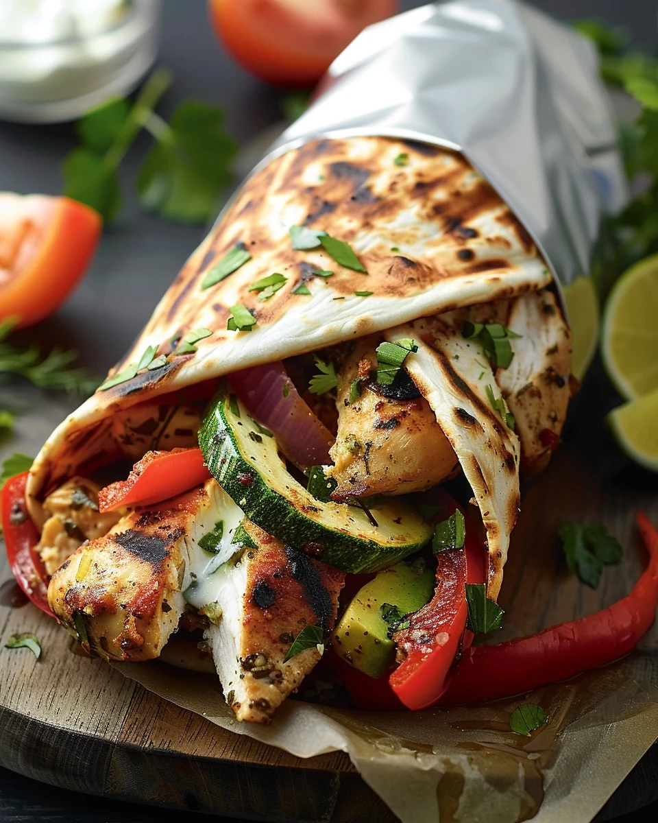 Mediterranean Delight Greek Chicken Veggies in a Wrap finished dish