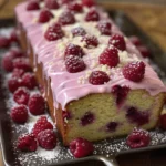 Moist Raspberry Yogurt Loaf Cake with Rose Glaze Recipe finished dish