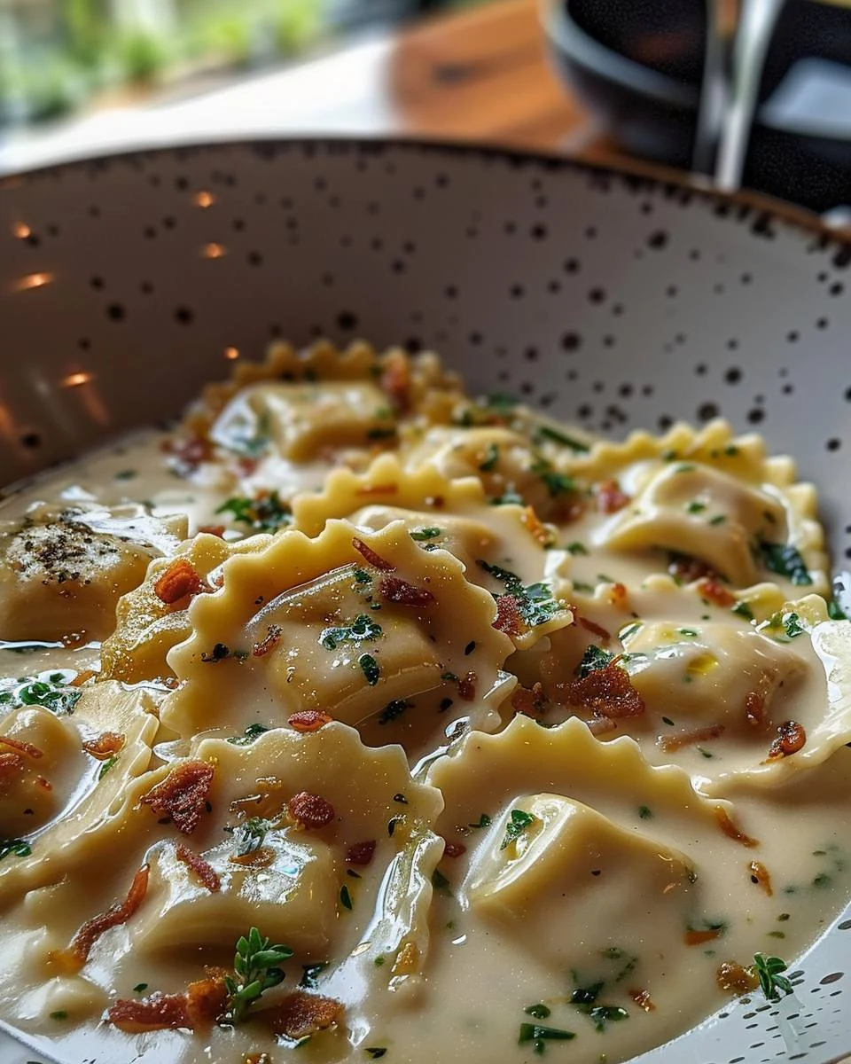 Olive Garden Ravioli Carbonara Copycat Recipe Made Easy finished dish