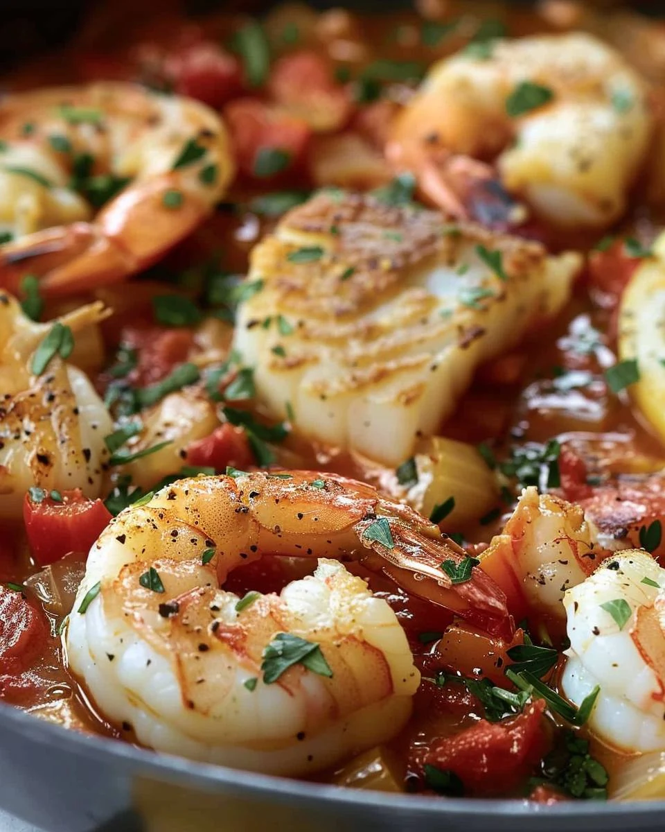 One-pan Cod & Red Shrimp: Simple Seafood Delight finished dish