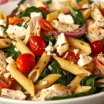 Quick and Easy Chicken Spinach Pasta Salad Recipe finished dish